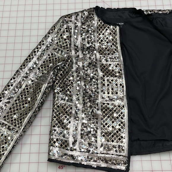 WORTH Art Deco Gold/Silver/Black Sequin Artsy Evening Crop Cocktail Jacket SZ 2 - Picture 10 of 16